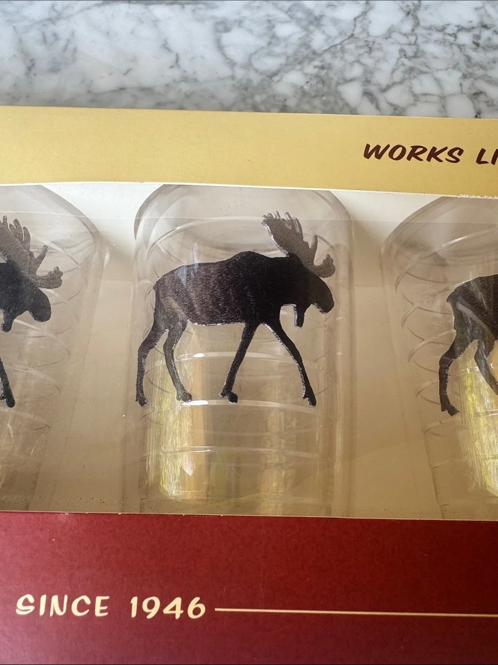 Tervis Tumbler set of four 16oz tall tumblers with moose design, vintage in box